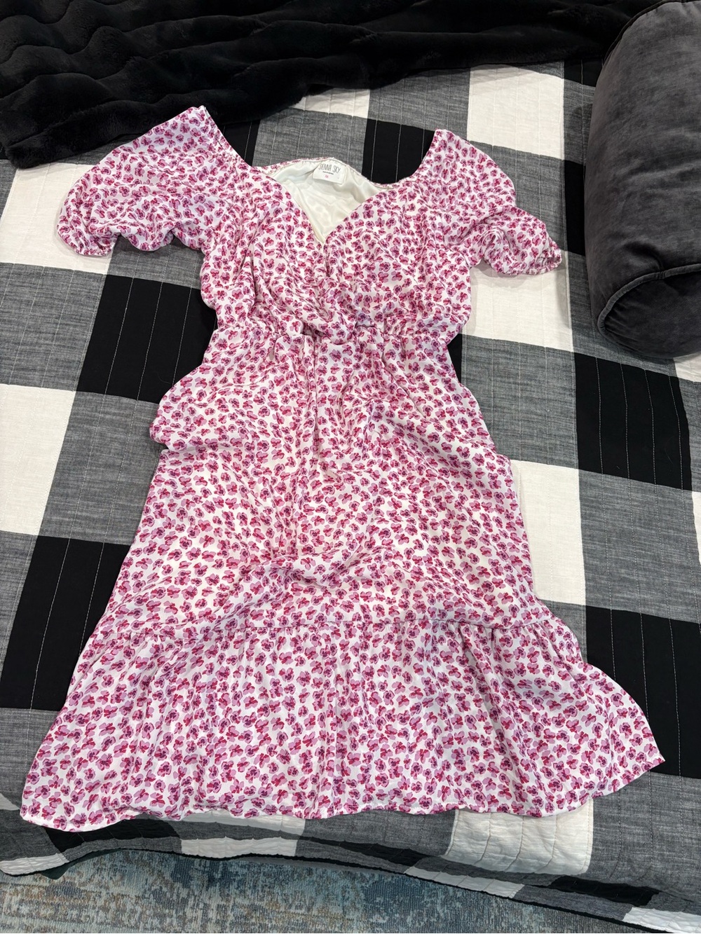 Sienna Sky Pink Floral Ruffle Midi Dress